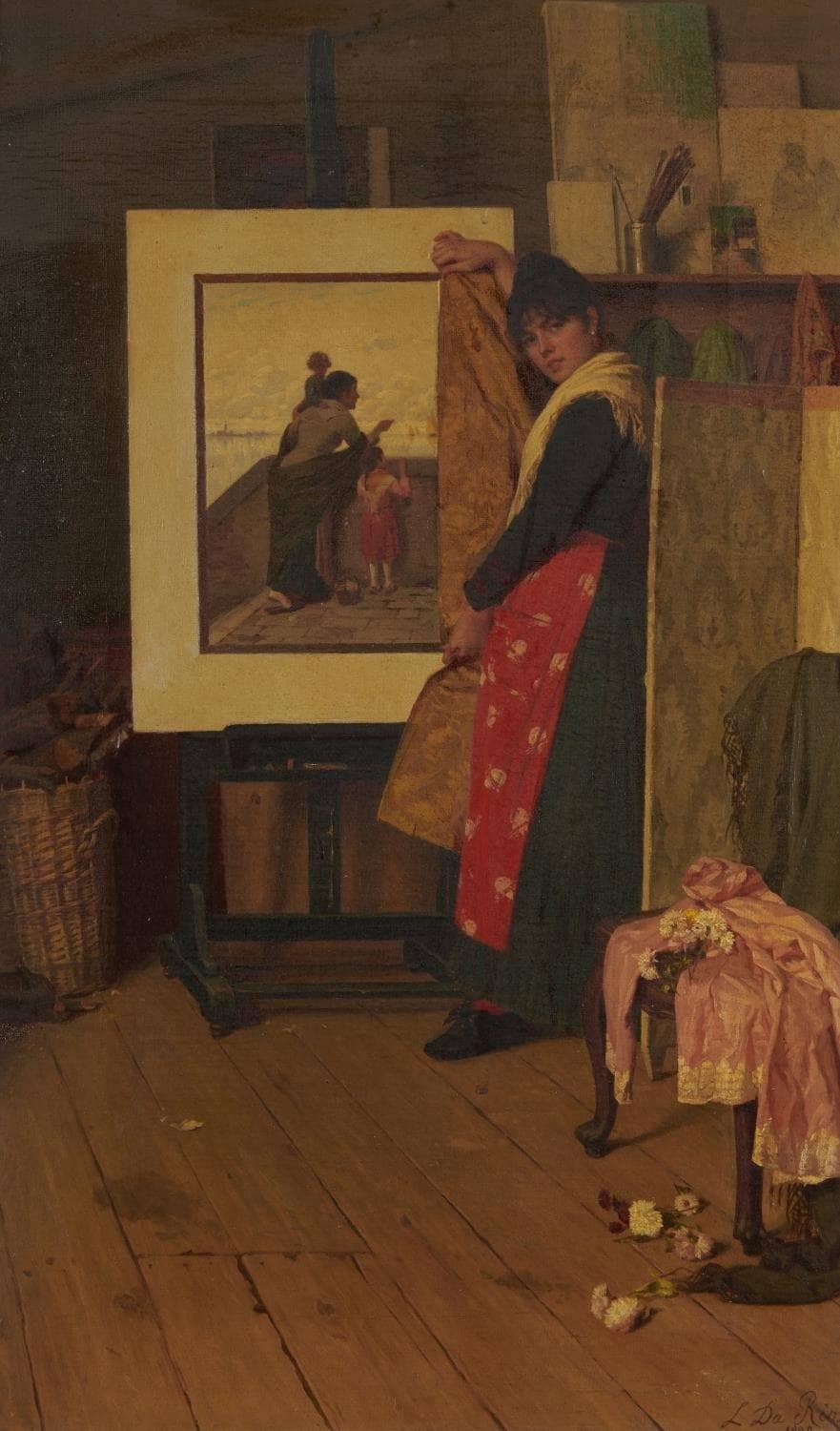 In the artist's studio by Luigi Da Rios — hand-painted portrait oil painting reproduction on canvas