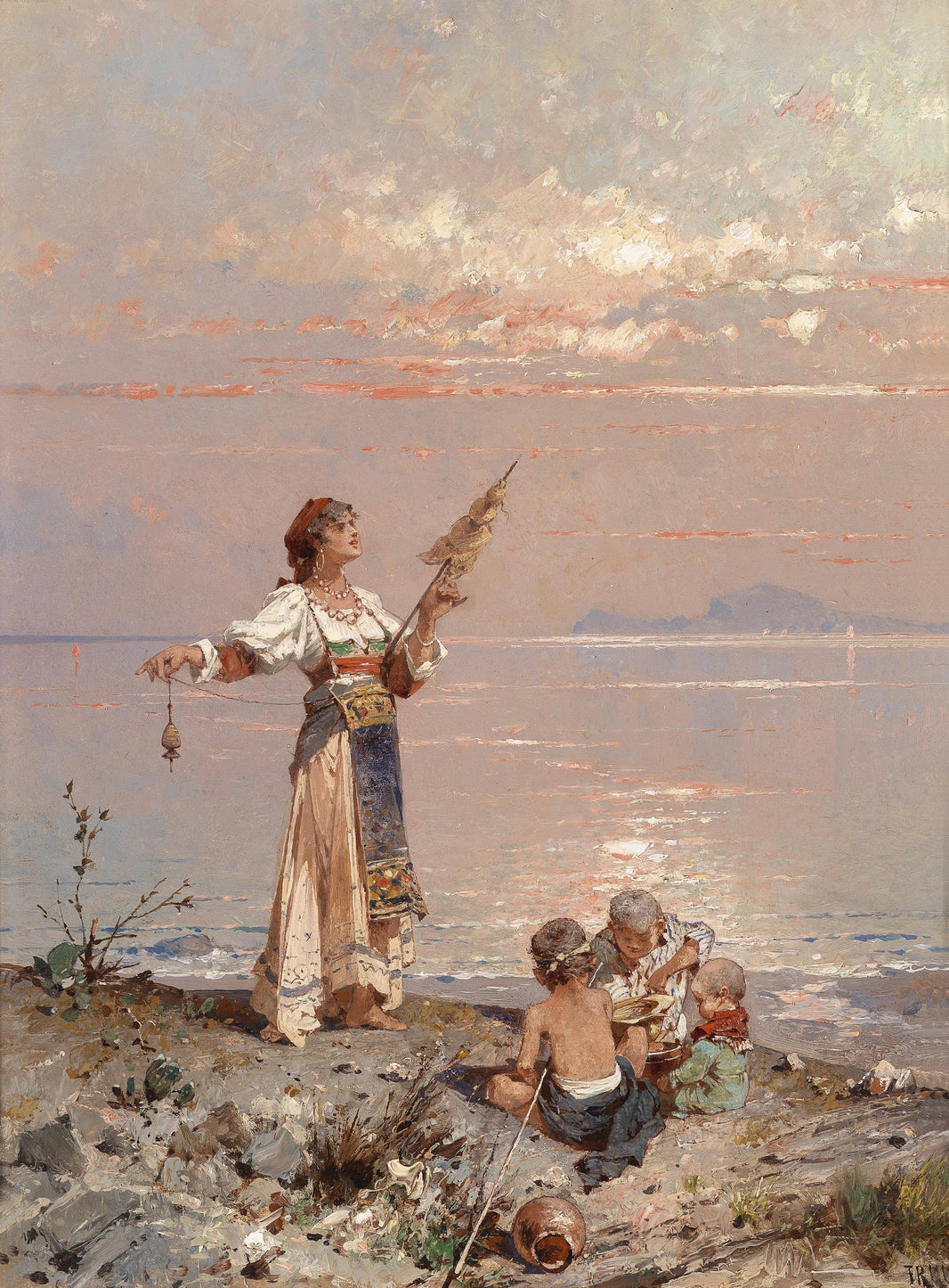 In the Bay of Naples by Franz Richard Unterberger, hand-painted landscape oil painting reproduction on canvas