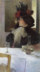 In the Café by John White Alexander — hand-painted portrait oil painting reproduction on canvas