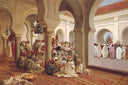 In the courtyard of a mosque by Gustavo Simoni — hand-painted architectural oil painting reproduction on canvas