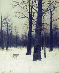 In the forest at winter by Isaac Levitan — hand-painted animal oil painting reproduction on canvas