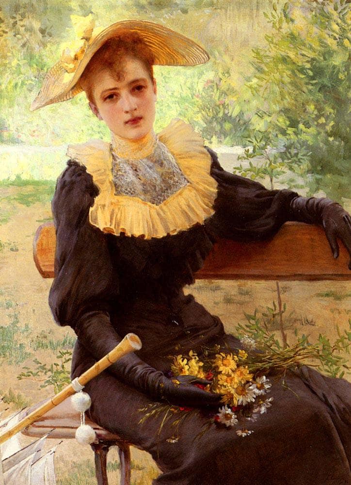 In the garden by Vittorio Matteo Corcos — hand-painted botanical oil painting reproduction on canvas