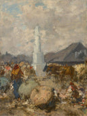 In the market at the Trinity Column in Szolnok by August von Pettenkofen — hand-painted landscape oil painting reproduction on canvas