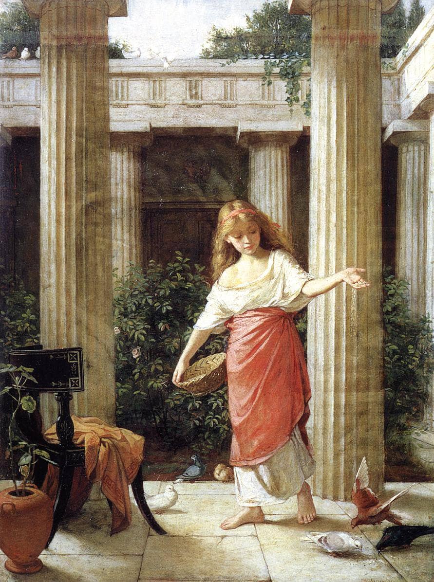 In the Peristyle by John William Waterhouse — hand-painted portrait oil painting reproduction on canvas