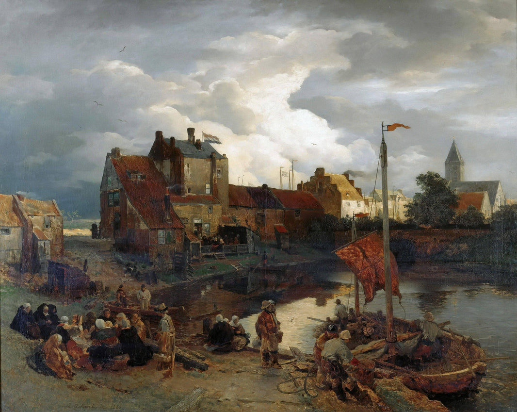 In the Port of Ostend by Andreas Achenbach — hand-painted landscape oil painting reproduction on canvas