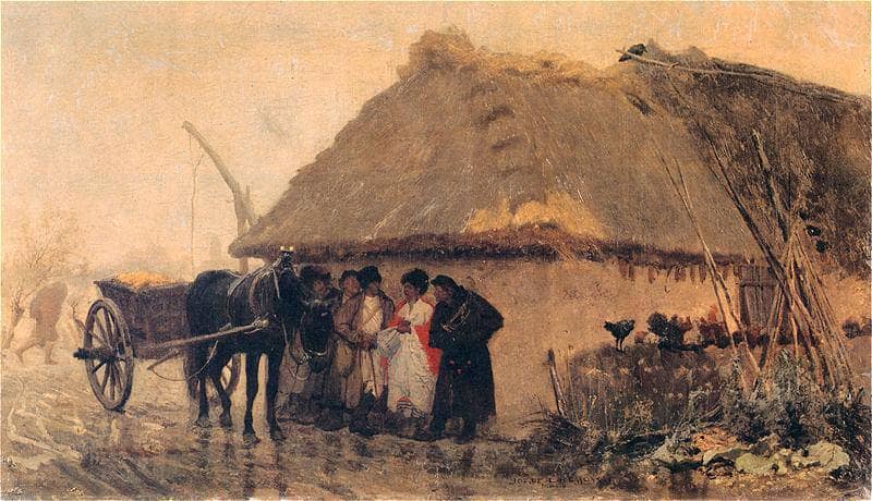 In the Rain by Józef CheÅmoÅski — hand-painted landscape oil painting reproduction on canvas