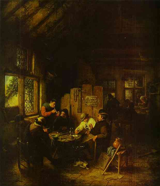 In the Village Inn by Adriaen van Ostade — hand-painted genre oil painting reproduction on canvas