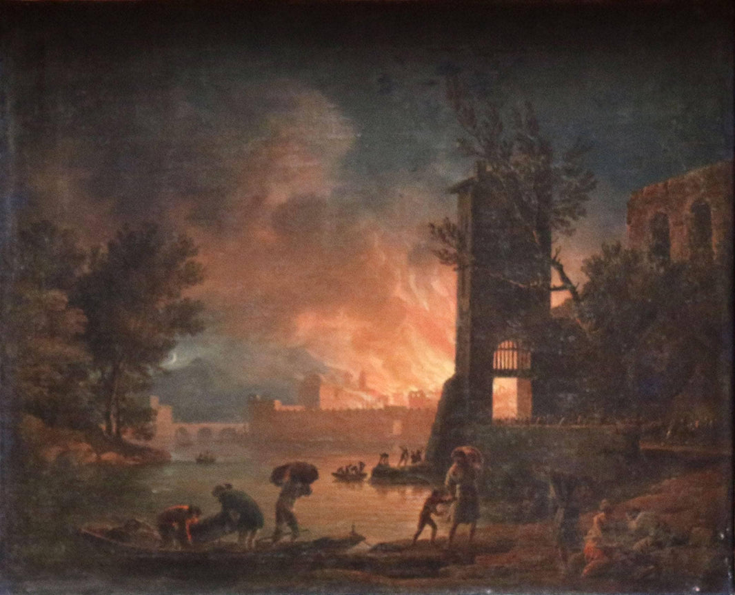 Incendie Nocturne. by Claude-Joseph Vernet — hand-painted landscape oil painting reproduction on canvas
