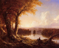 Indian at Sunset by Thomas Cole — hand-painted botanical oil painting reproduction on canvas