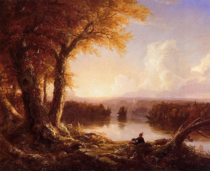 Indian at Sunset by Thomas Cole — hand-painted botanical oil painting reproduction on canvas