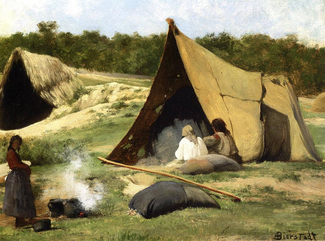 Indian Camp by Albert Bierstadt — hand-painted botanical oil painting reproduction on canvas