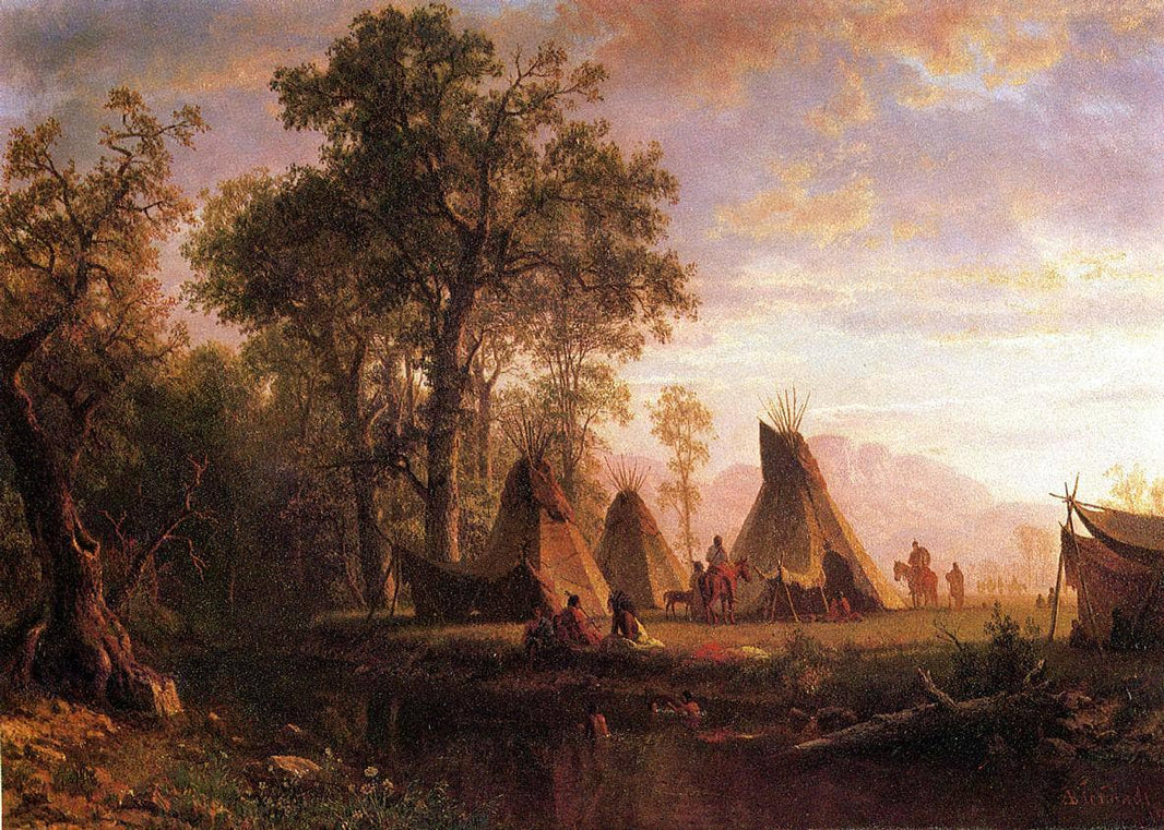 Indian Encampment, Late Afternoon by Albert Bierstadt — hand-painted botanical oil painting reproduction on canvas