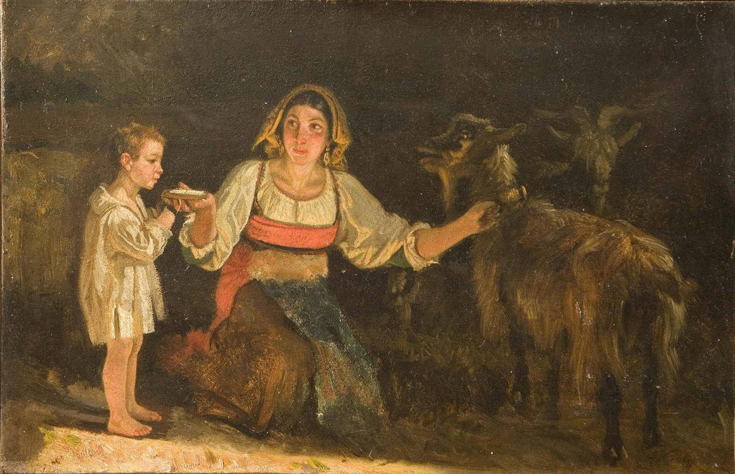 Inside the barn by Filippo Palizzi, hand-painted animal oil painting reproduction on canvas