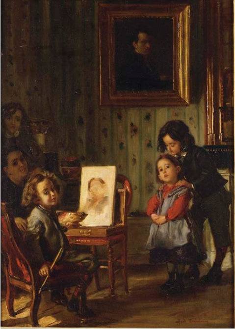 Interior, family life by Alfred Dehodencq — hand-painted portrait oil painting reproduction on canvas