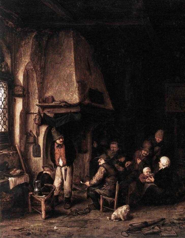 Interior of a Farmhouse with Skaters - Adriaen van Ostade