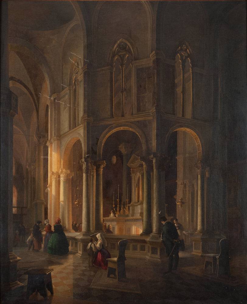 Interior of gothic basilica - Vincenzo Abbati