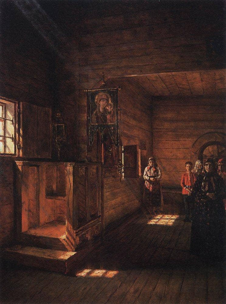 Interior of the Church of St. John the Evangelist on the Ishna near Rostov Yaroslavsky by Vasily Vereshchagin — hand-painted architectural oil painting reproduction on canvas
