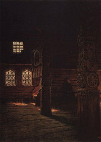 Interior of the Wooden Church of St. Peter and St. Paul in Puchug by Vasily Vereshchagin — hand-painted architectural oil painting reproduction on canvas
