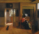 Interior with a Mother delousing her Child by Pieter de Hooch — hand-painted portrait oil painting reproduction on canvas
