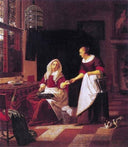 Interior with a Woman and Her Maid by Michiel van Musscher — female oil painting wall art, Baroque