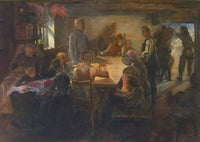 Interior with persons gathered. From Harboøre, Denmark by Elisabeth Jerichau-Baumann — hand-painted portrait oil painting reproduction on canvas