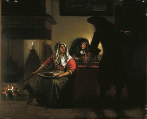 Interior with Two Gentleman and a Woman Beside a Fire - Pieter de Hooch