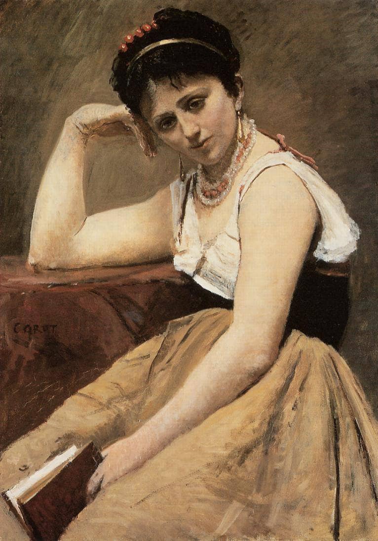 Interrupted Reading by Camille Corot — hand-painted portrait oil painting reproduction on canvas