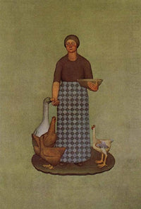Farmer's Wife with Chickens by Grant Wood — hand-painted cultural oil painting reproduction on canvas