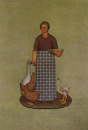 Farmer's Wife with Chickens - Grant Wood