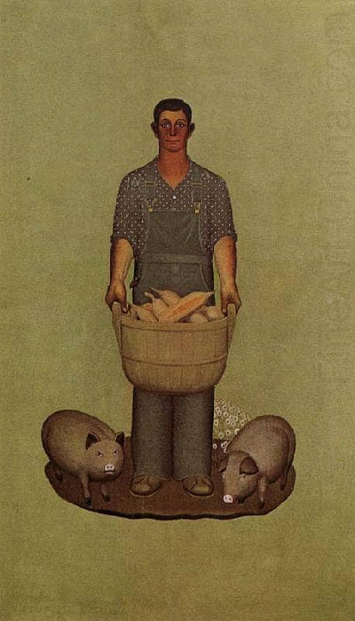 Farmer with Pigs and Corn by Grant Wood — oil painting reproduction