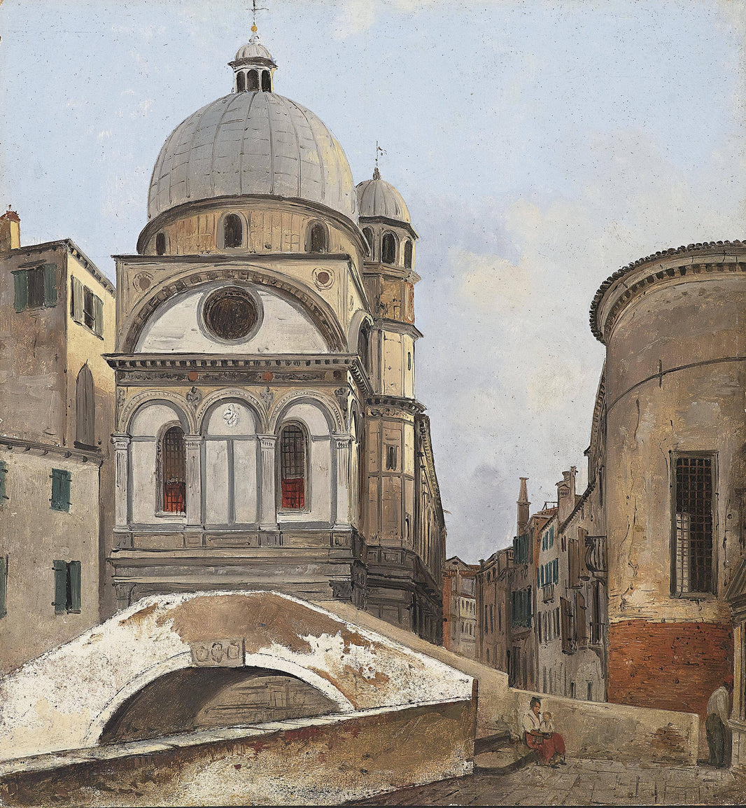 View Of The Church Of Maria Dei Miracoli And Santa Maria Nova in Venice by Ippolito Caffi — hand-painted architectural oil painting reproduction on canvas