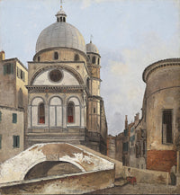 View Of The Church Of Maria Dei Miracoli And Santa Maria Nova in Venice by Ippolito Caffi — hand-painted architectural oil painting reproduction on canvas