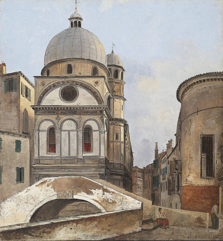 View Of The Church Of Maria Dei Miracoli And Santa Maria Nova in Venice by Ippolito Caffi — hand-painted architectural oil painting reproduction on canvas