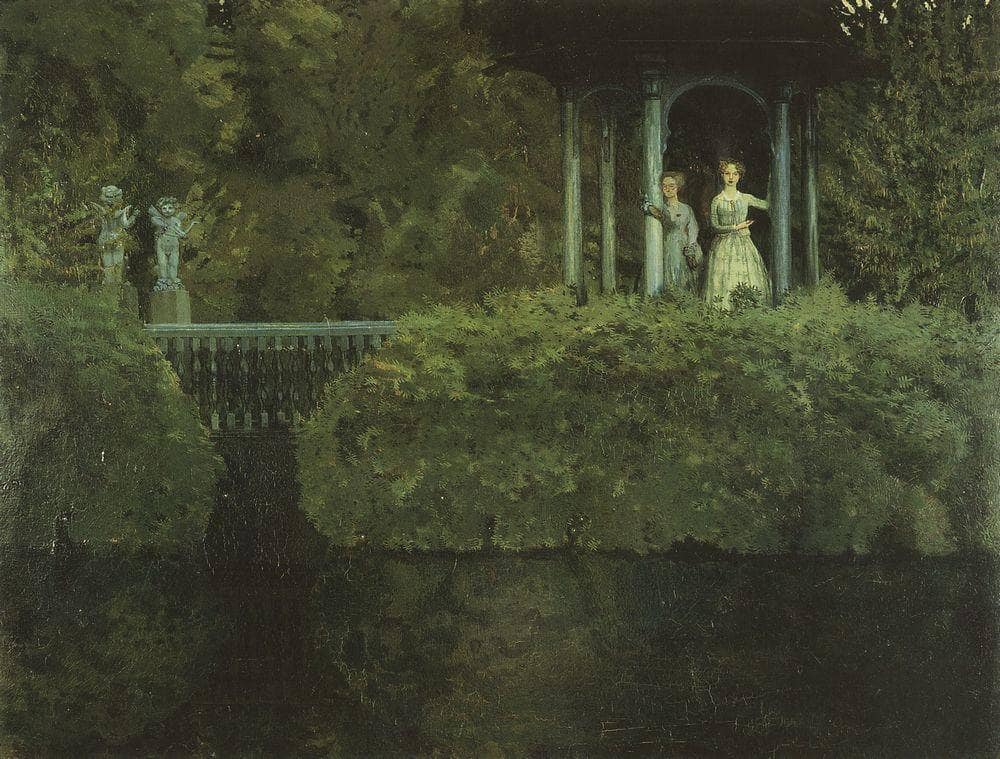 Island of Love by Konstantin Somov — hand-painted botanical oil painting reproduction on canvas