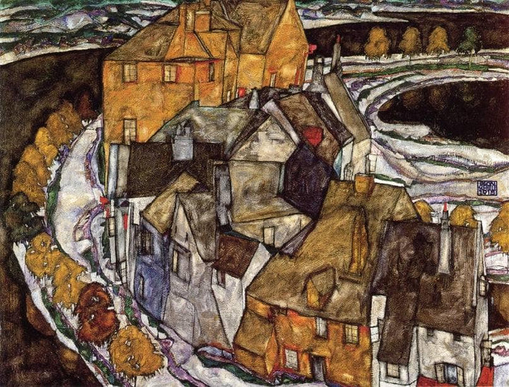 Island Town (Krumau Town Crescent) by Egon Schiele — hand-painted abstract oil painting reproduction on canvas