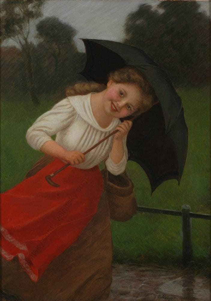 It's raining by Carl von Bergen — hand-painted portrait oil painting reproduction on canvas