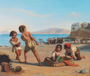 Italian beach scene with children playing by Ernst Meyer — beach oil painting wall art, Romanticism