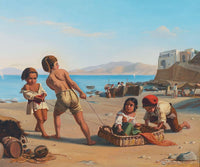 Italian beach scene with children playing