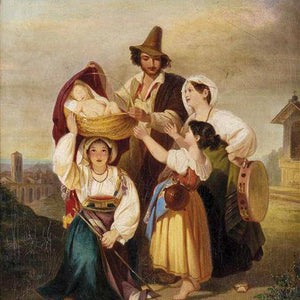 Italian family with sleeping child in the countryside