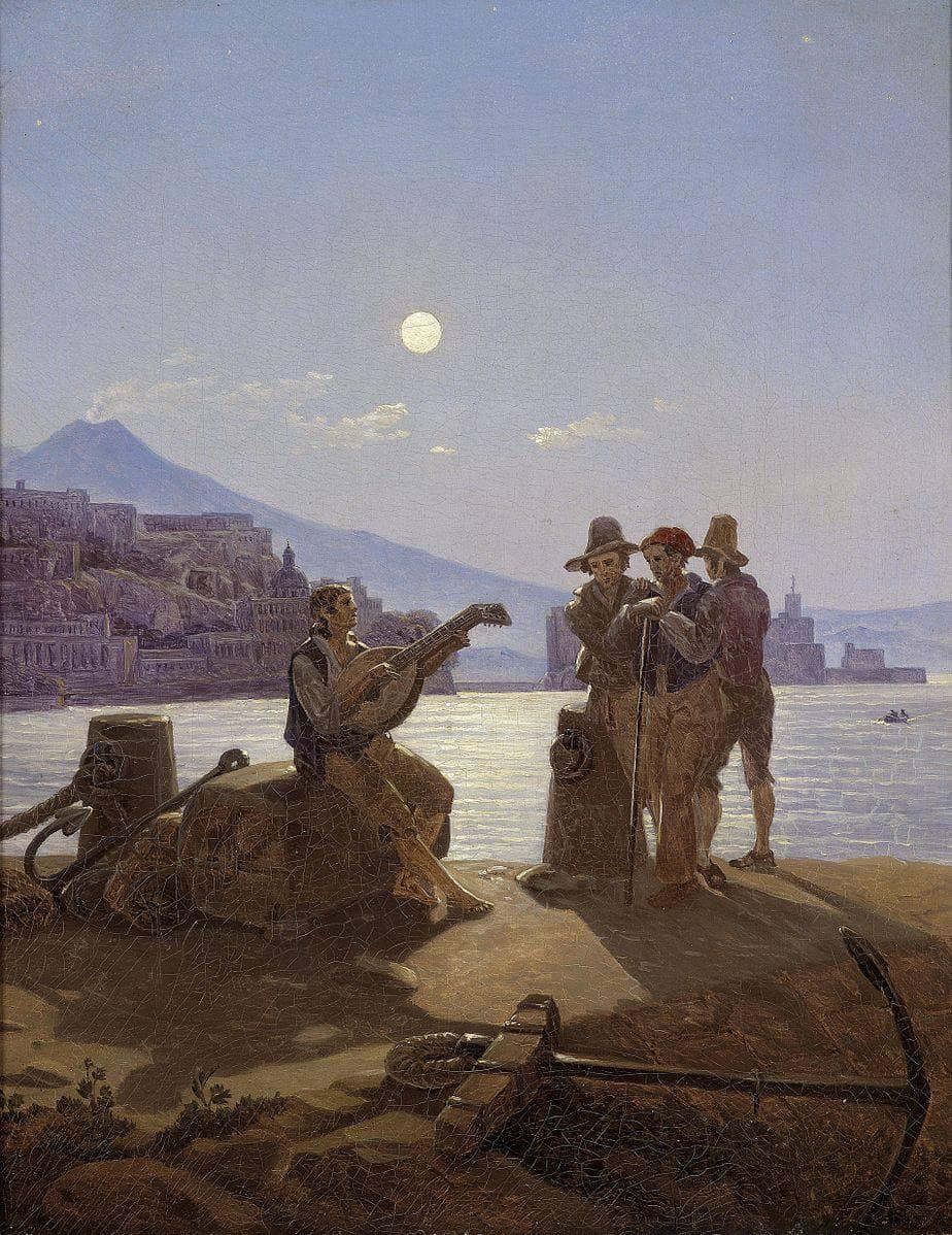 Italian fishermen in the port of Naples by Carl Gustav Carus — hand-painted cultural oil painting reproduction on canvas