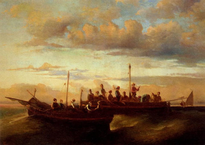 Italian Fishing Vessels at Dusk by Adolphe Joseph Thomas Monticelli — hand-painted nautical oil painting reproduction on canvas
