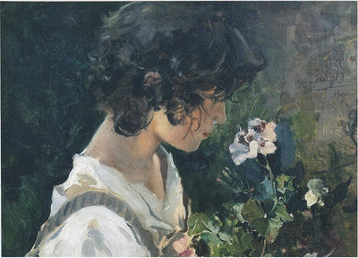 Italian Girl with Flowers in apartment