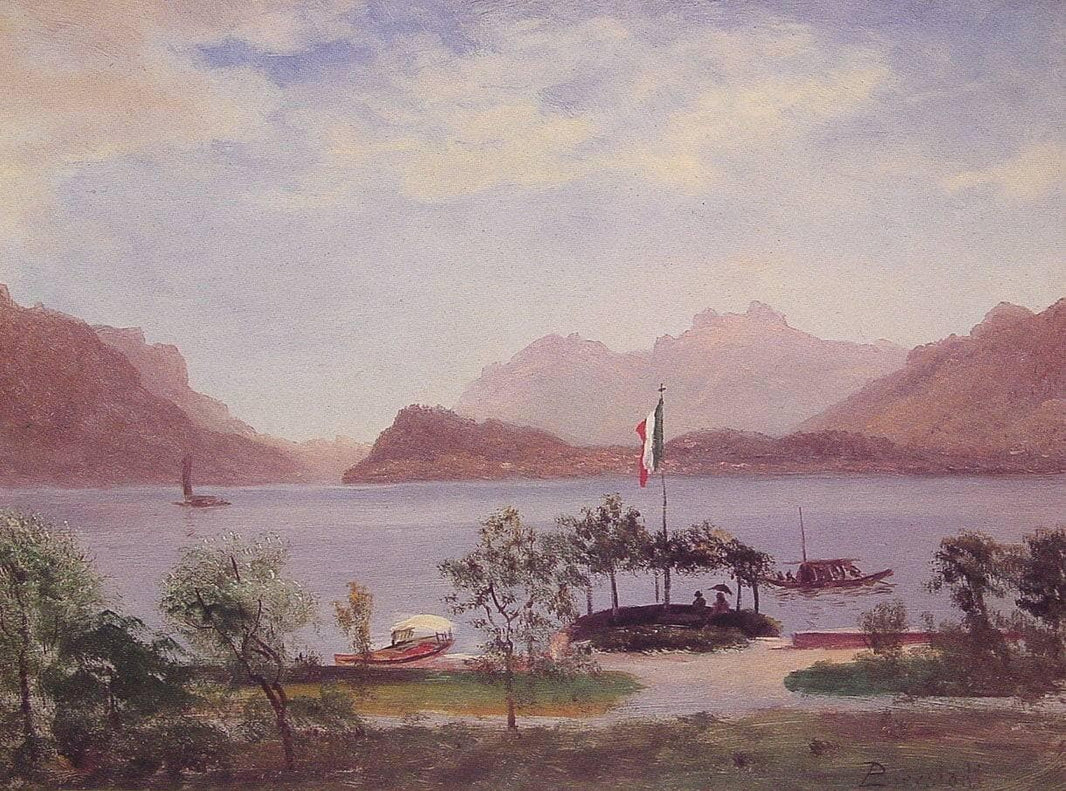 Italian Lake Scene by Albert Bierstadt — hand-painted botanical oil painting reproduction on canvas