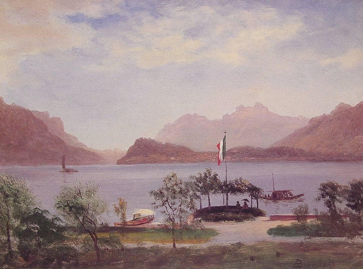 Italian Lake Scene by Albert Bierstadt — hand-painted botanical oil painting reproduction on canvas