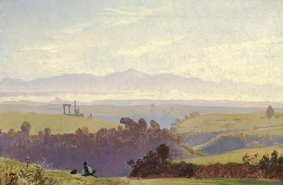 Italian landscape with a sitting shepherd by Harald Jerichau — oil painting reproduction