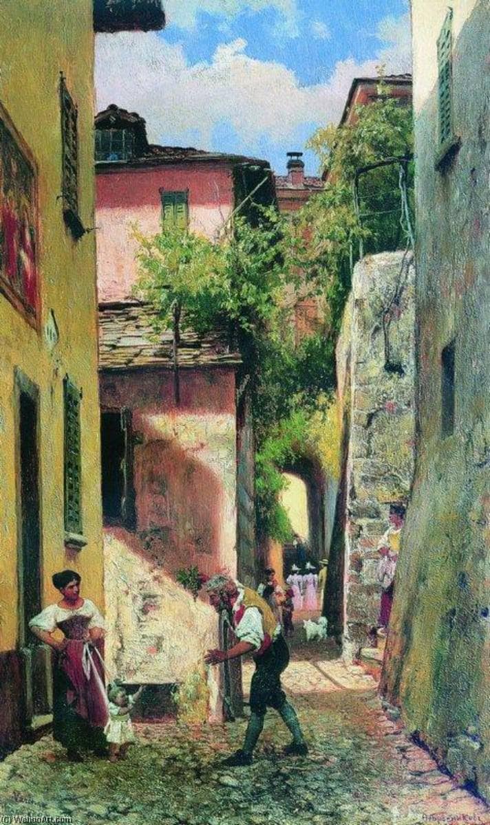 Italian Street Scene by Fyodor Bronnikov — hand-painted landscape oil painting reproduction on canvas