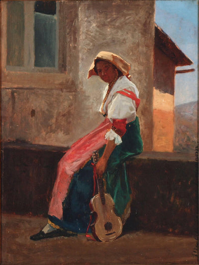 Italian woman with a guitar in apartment