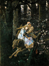 Ivan Tsarevich Riding the Grey Wolf by Viktor Vasnetsov — hand-painted animal oil painting reproduction on canvas