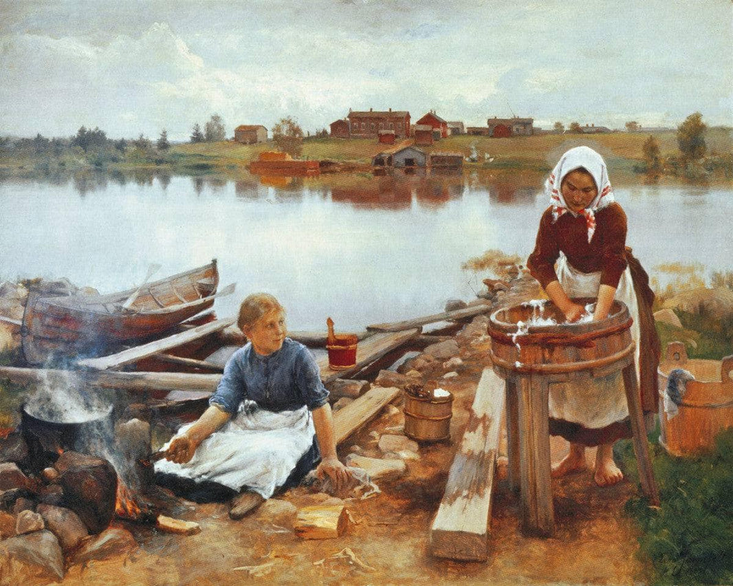 Laundry at the river bank by Eero Järnefelt — hand-painted landscape oil painting reproduction on canvas