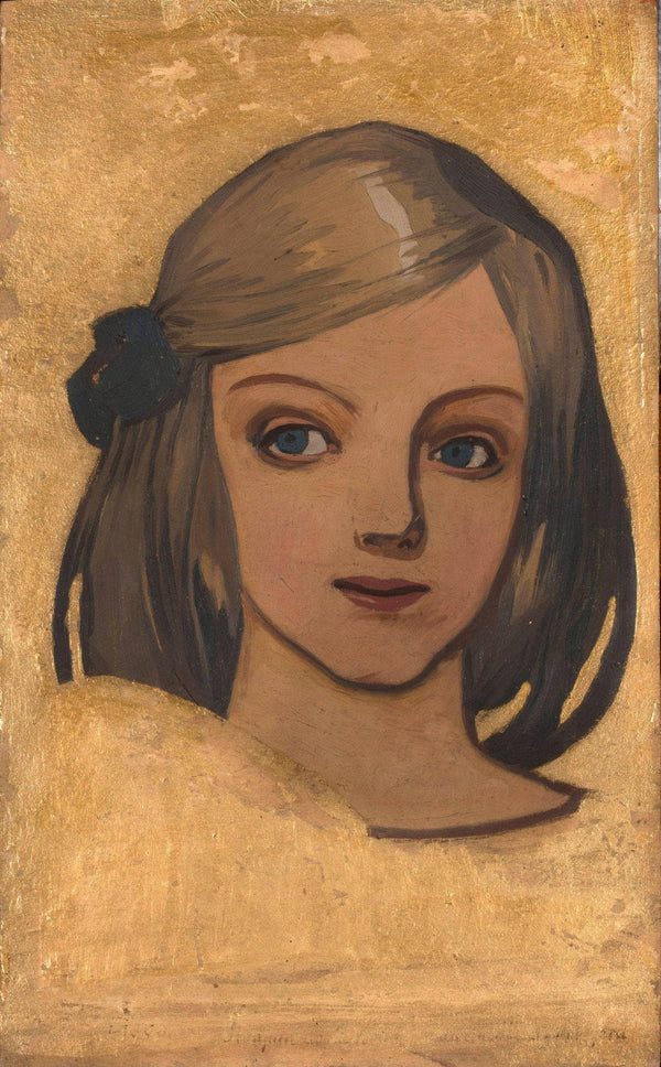 Head of a Girl on a Golden Background